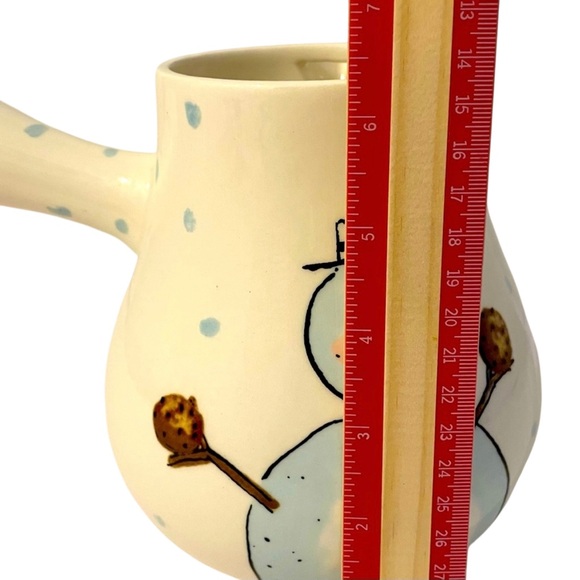 Rae Dunn Cocoa Pot Snowman Let it Snow White & Blue Spots 2018 Magenta 6.5” Tall - Picture 5 of 9